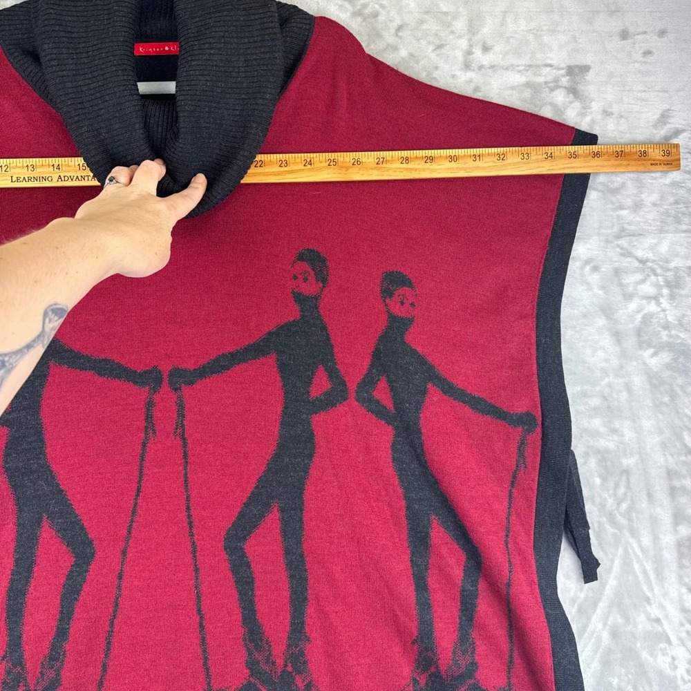 Krimson Klover Poncho Womens S/M Red Black Wool Cowl Neck Skier Graphic (1429) - Picture 9 of 11